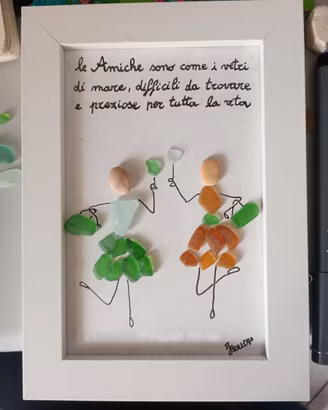 Quadro sassi e vetri di mare amiche Natale