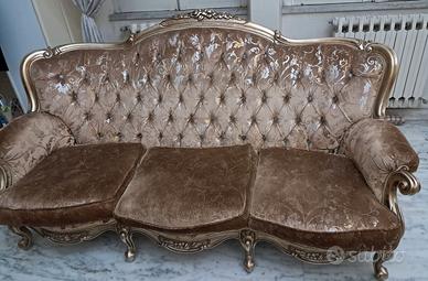 Divano 3 posti stile Luigi XIV vintage usato beige