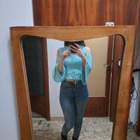 Maglioncino fatto a mano  turchese – spalla scop