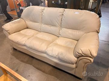 Divano 3 posti in pelle crema Made in Italy