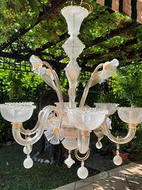lampadario 6 luci filigrana bianca murano