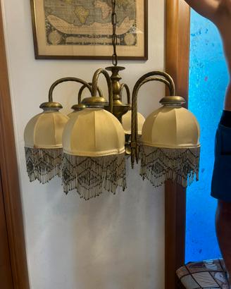 Lampadrio vintage in ottone e tessuto - anni ‘50