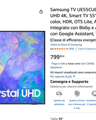 Smart TV Samsung 55" Crystal UHD 4K