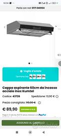 Cappa aspirante 60cm da incasso acciaio inox Kumte