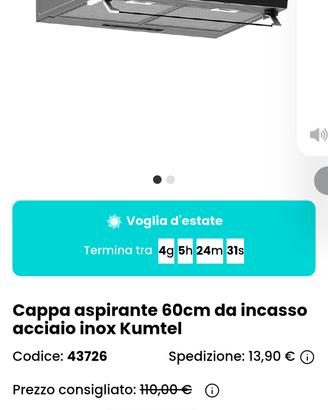 Cappa aspirante 60cm da incasso acciaio inox Kumte