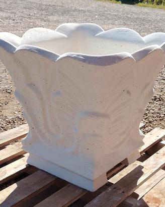 👉 Vaso grande in cemento bianco decorato 56x56 cm