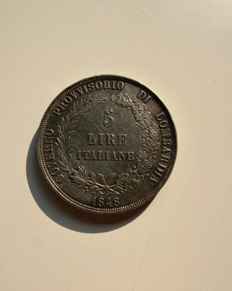 5 Lire Governo Provvisorio Lombardia 1848
