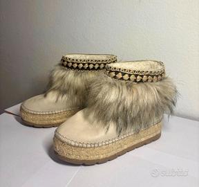 Stivaletti espadrillas pelliccia beige 36