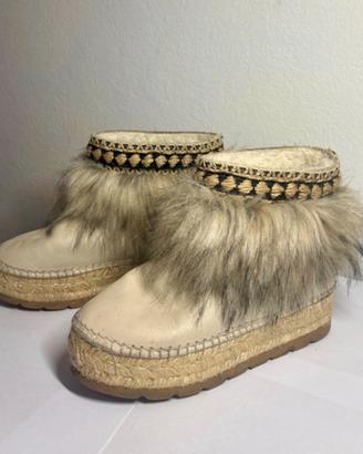 Stivaletti espadrillas pelliccia beige 36