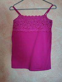 Canotta top sottogiacca da donna con pizzo fucsia