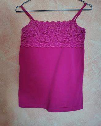 Canotta top sottogiacca da donna con pizzo fucsia