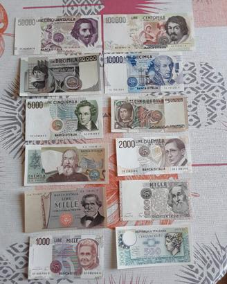 N 12 tipologie di banconote lire italiane fds