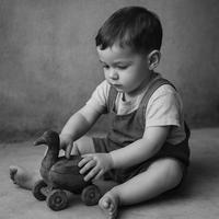 Antica anatra giocattolo legno d’epoca su ruote