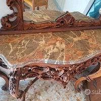 Consolle in legno con specchiera, ripiano in onice