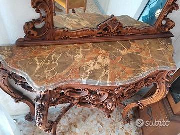 Consolle in legno con specchiera, ripiano in onice