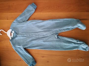 Nuovo pigiama intero felpato (74cm) color celeste