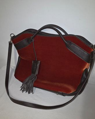 Borsa in pelle e velluto ruggine NUOVA 