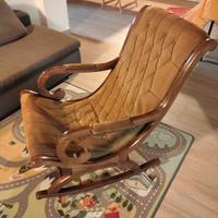 Sedia a Dondolo vintage in velluto anni '70