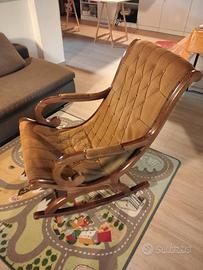 Sedia a Dondolo vintage in velluto anni '70