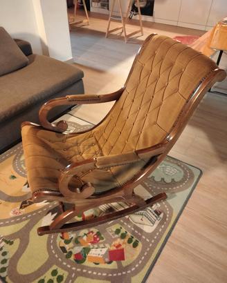 Sedia a Dondolo vintage in velluto anni '70