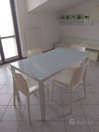 Set Pranzo: Tavolo Vetro Acidato Bianco  + 4 sedie
