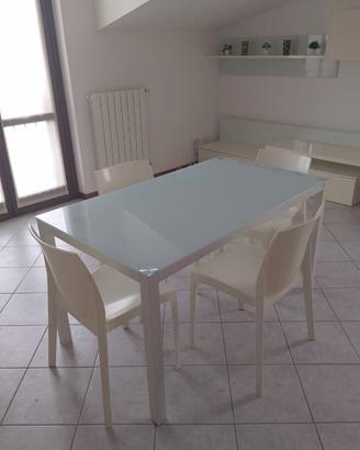 Set Pranzo: Tavolo Vetro Acidato Bianco  + 4 sedie