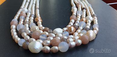 Collana madreperla, pietre naturali e argento