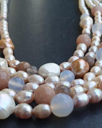 Collana madreperla, pietre naturali e argento