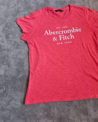T-shirt Abercrombie Donna Rosa Corallo Logo - M