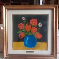 QUADRO OLIO SU TELA VASO DI FIORI (D.GIORDANO)