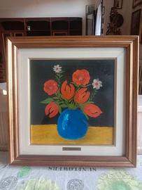 QUADRO OLIO SU TELA VASO DI FIORI (D.GIORDANO)
