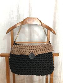 Borsa crochet uncinetto fatta a mano nero beige