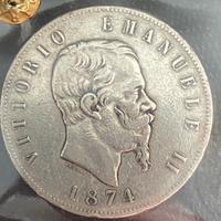 Moneta 5 Lire 1874 Argento