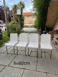 Set 4 Sedie Moderne in Similpelle Bianca e Acciaio