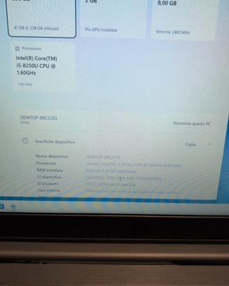 PC  portatile i5 8 generazione Lenovo  8 GB ram