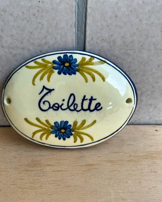 Insegna vintage anni 70 in ceramica TOILET