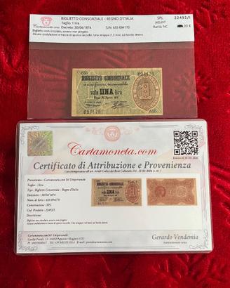 1 lira Biglietto Consorziale Regno d'Italia