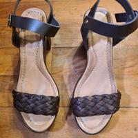 SANDALI DONNA CAFFE' ITALIANO 37 CON FASCIA NERA