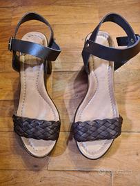 SANDALI DONNA CAFFE' ITALIANO 37 CON FASCIA NERA