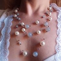 Collana Lunga Pietre e perle Multifilo Elegante
