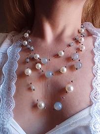 Collana Lunga Pietre e perle Multifilo Elegante