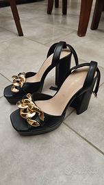 Sandali Donna Made In Italy Neri Con Catena Oro