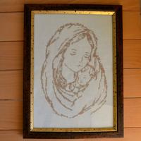 Quadro ricamo punto croce Madonna con bambino
