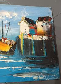 Dipinto ad olio con raffigurazione Barca in mare