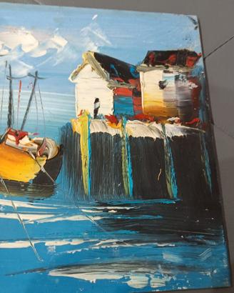 Dipinto ad olio con raffigurazione Barca in mare