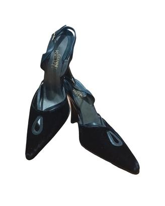 Vintage Gianni Versace Black Suede Slingback Heels