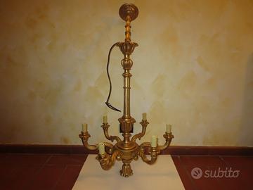 Lampadario antico legno dorato fine 800