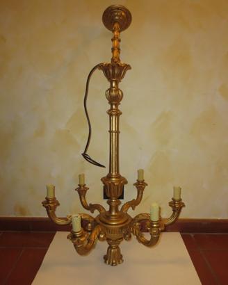 Lampadario antico legno dorato fine 800