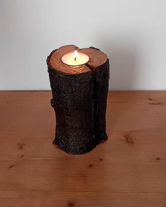 Porta candele in legno grezzo