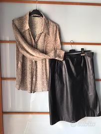 Gonna nera in pelle+camicia